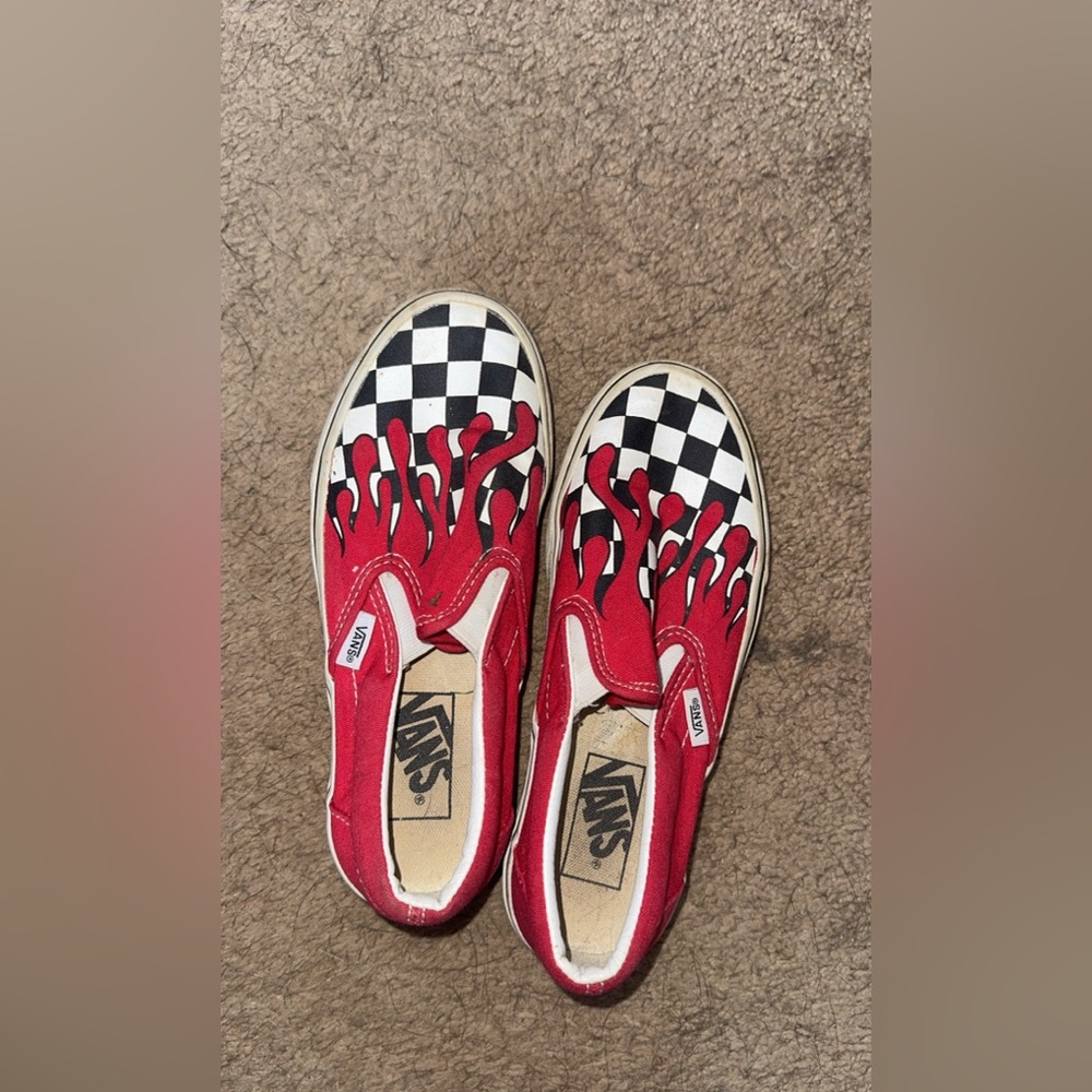 Vans Red Checkered Slip Ons